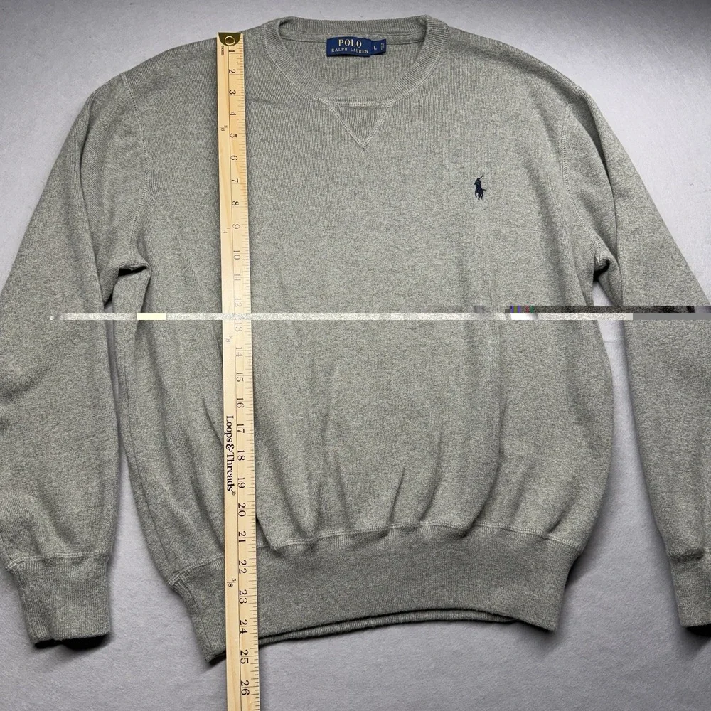 Polo Ralph Lauren Men's Gray Crewneck Cotton Knit Sweater Embroidered Logo L